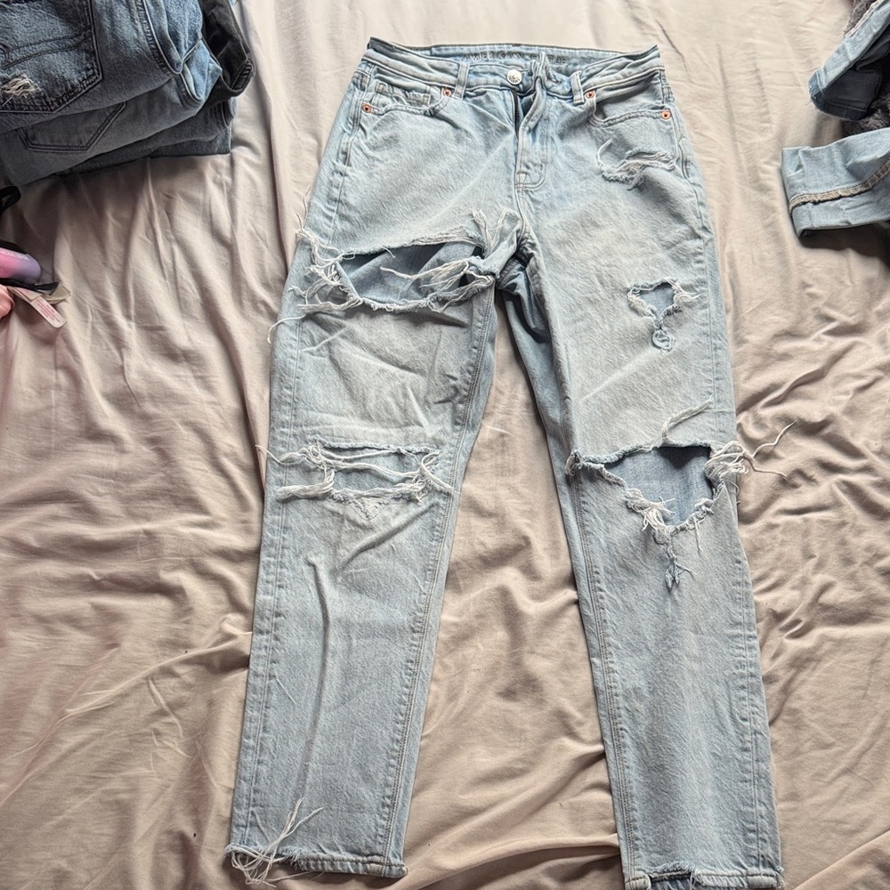 American Eagle Outfitters Ripped Light Blue Boyfriend Jeans